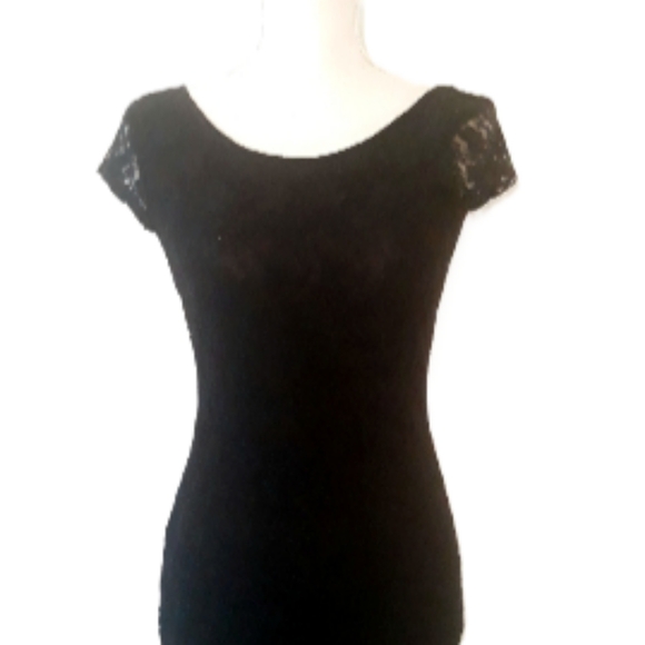 Vintage 1990's Velvet Torch Black Lace Overlay Bodycon Mini Dress - Size Small - Picture 5 of 13